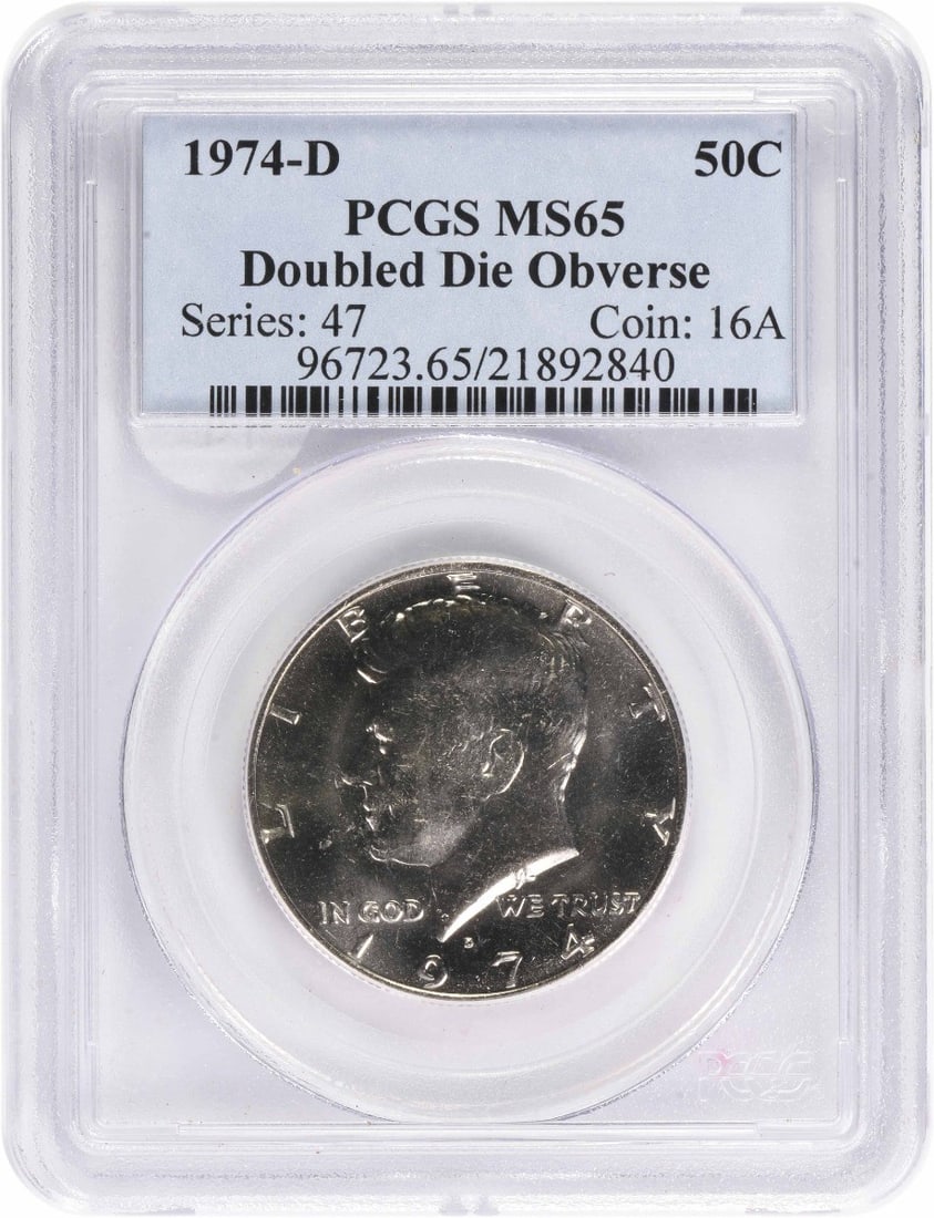 PCGS MS65 1974 D Kennedy Half Dollar DDO1 FS-101: PCGS MS65 1974 D Kennedy Half Dollar DDO1 FS-101 1974-D Kennedy Half Dollar variety DDO1 FS-101, graded MS65. This uncirculated clad 50C coin is a pre-owned example certified by ANACS. Specifications 