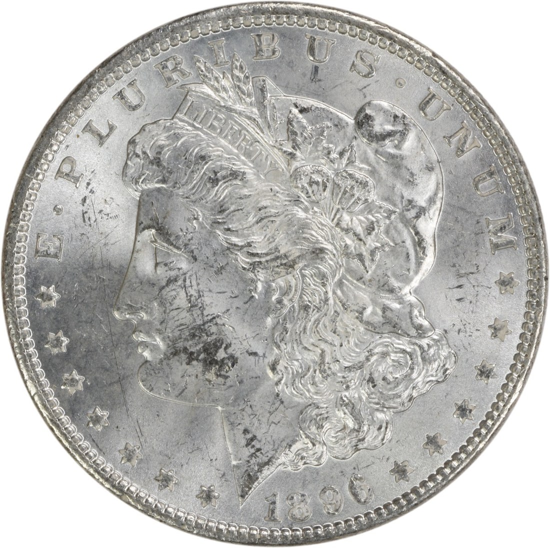Uncirculated 1896 Morgan Silver Dollar Brilliant BU Uncertified US Coin: Uncirculated 1896 Morgan Silver Dollar Brilliant BU Uncertified US Coin This 1896 Morgan Silver Dollar is an uncirculated, Brilliant Uncirculated (BU) coin. Struck in silver without a mint mark, it or