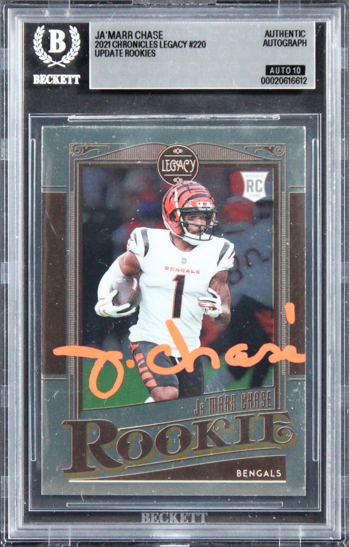 Ja'Marr Chase 2021 Chronicles Legacy #220 Rookie Auto Beckett Slab (1 of 2)