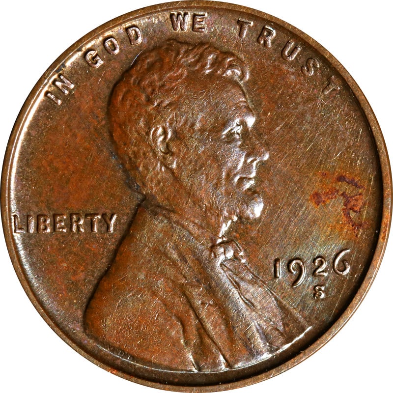 1926 S Lincoln Wheat Cent Uncertified Cleaned Copper Coin (1 of 2)