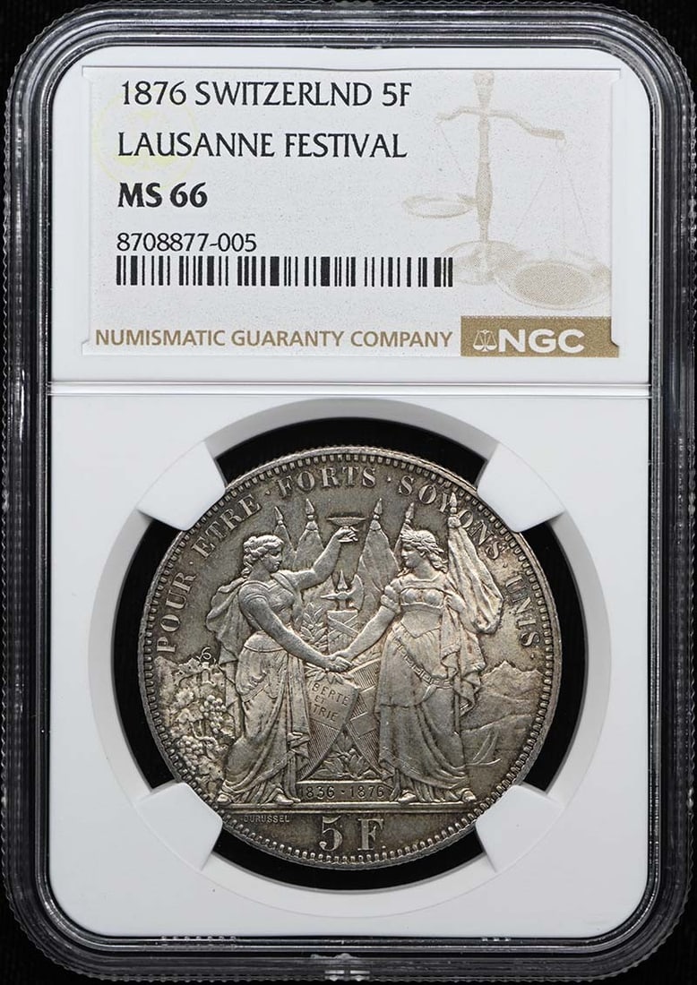 Switzerland 1876 Lausanne Festival R-1560a Martin-921 5F Coin NGC MS66 (1 of 4)