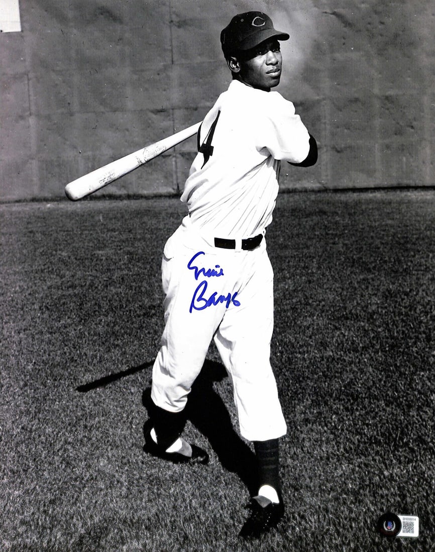 Beckett Certified Ernie Banks Signed 11x14 Cubs HOF Photo: Beckett Certified Ernie Banks Signed 11x14 Cubs HOF Photo Original 11x14 photograph signed by Ernie Banks in blue permanent marker. This pre-owned piece is authenticated by Beckett. Specifications Ite