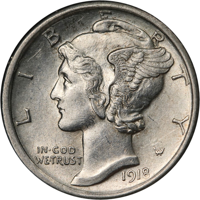 1918 P Silver Mercury Dime Uncirculated Full Bands Strong Strike (1 of 2)