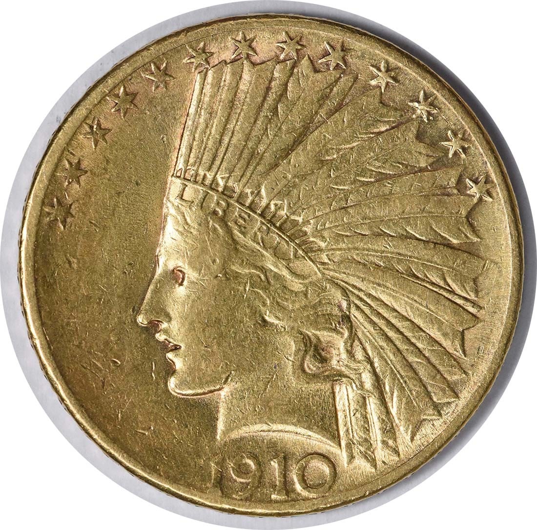 1910-S $10 Gold Indian Coin by Augustus Saint Gaudens: 1910-S $10 Gold Indian Coin by Augustus Saint Gaudens This 1910-S $10 Gold Indian coin showcases the exquisite design by Augustus Saint Gaudens, a true testament to early 20th-century American minting