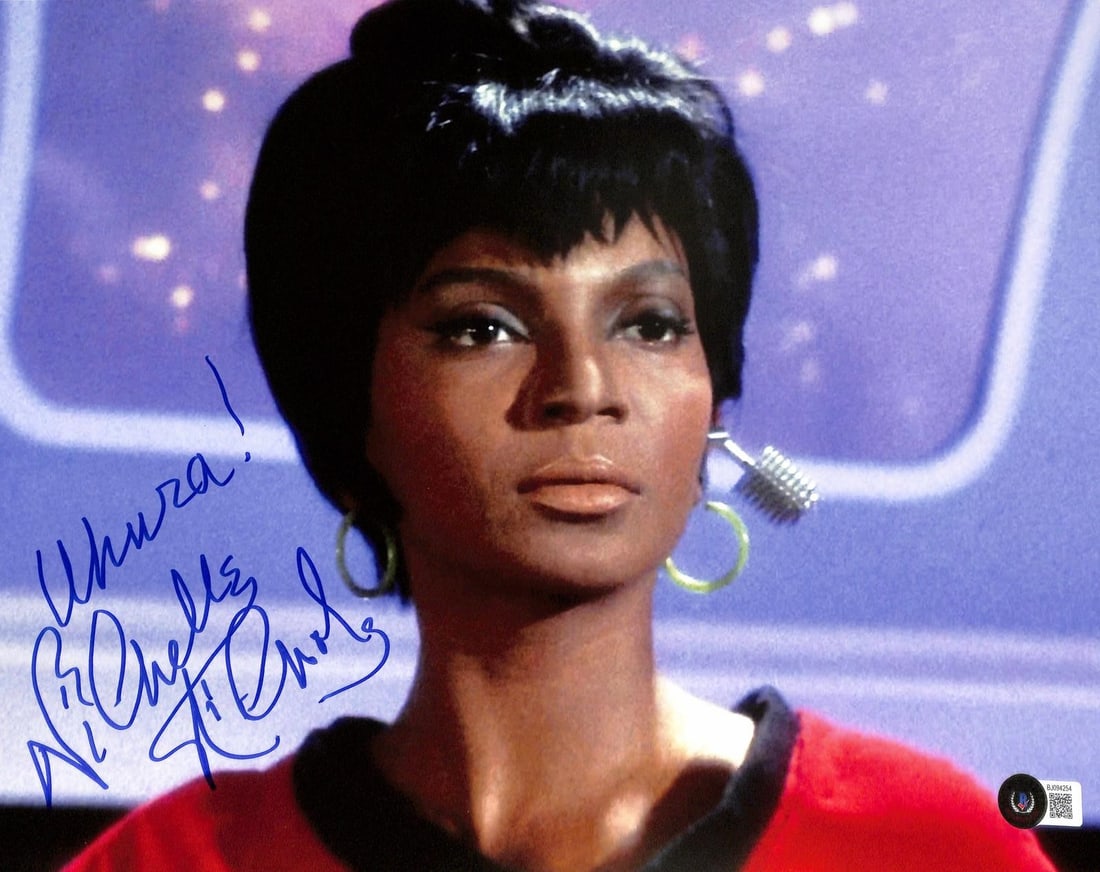 Beckett authenticated 11x14 signed Nichelle Nichols Uhura Star Trek photo: Beckett authenticated 11x14 signed Nichelle Nichols Uhura Star Trek photo Pre-owned 11x14 color photograph of Nichelle Nichols as Uhura from the original Star Trek television series. The photo is hand