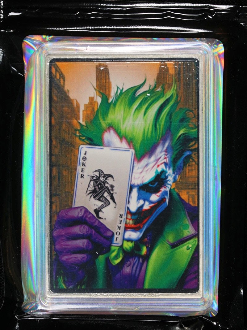 2025 The Joker V2 Colorized 1 Ounce .999 Silver Bar: 2025 The Joker V2 Colorized 1 Ounce .999 Silver Bar 2025 The Joker V2 colorized card bar struck in .999 fine silver. This 1 ounce bar is offered as a stock item, and you will receive a hand picked bar