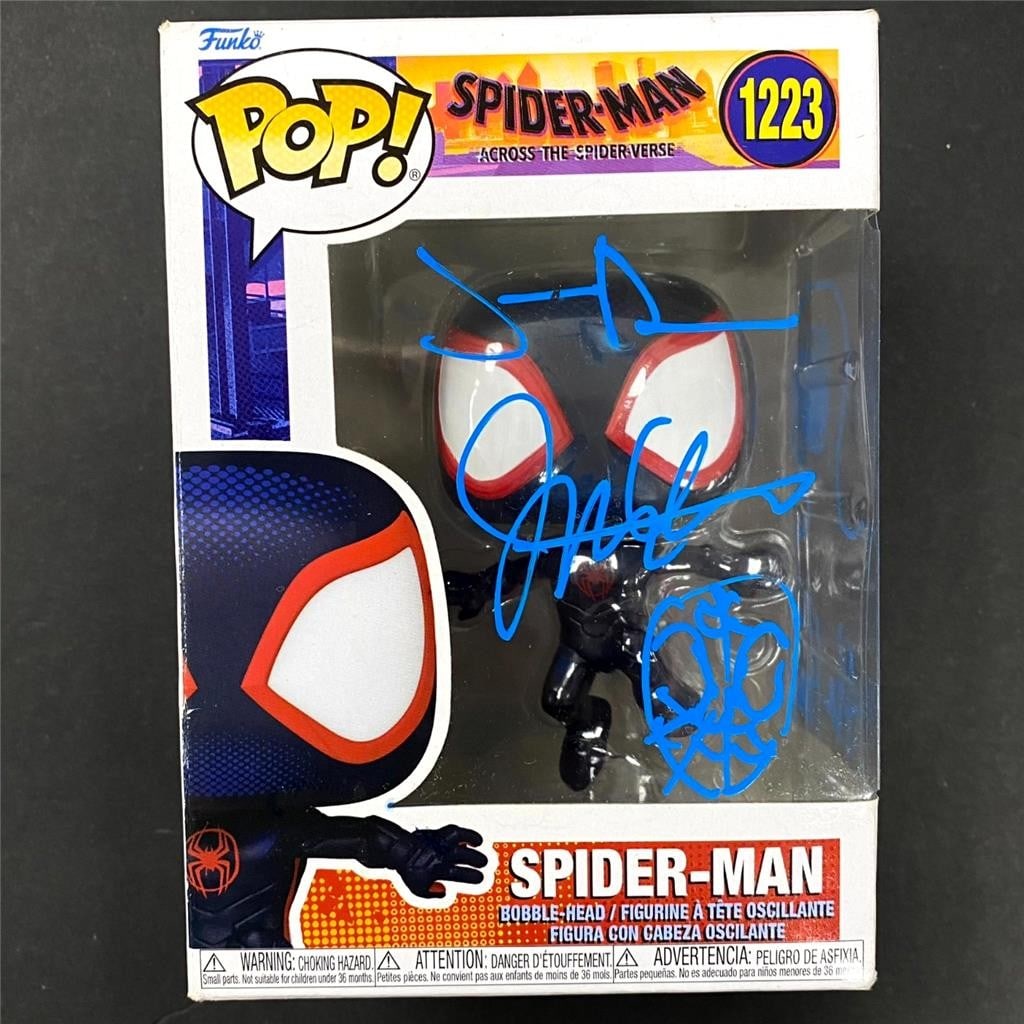 Signed Spider Verse Funko Pop JSA authenticated artist autographs: Signed Spider Verse Funko Pop JSA authenticated artist autographs This Spider-Verse Funko Pop collectible is hand-signed by artists Hawkins, J. Dos Santos, and Thompson. The autographs have been authe