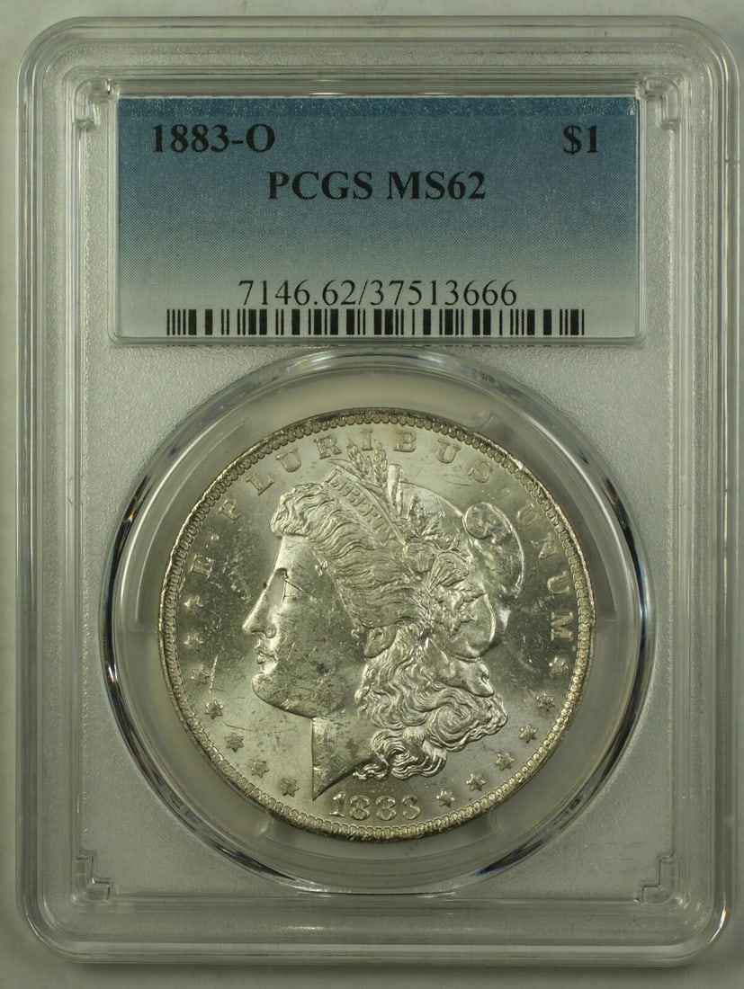 PCGS MS62 1883-O Morgan Dollar Silver $1: PCGS MS62 1883-O Morgan Dollar Silver $1 This 1883-O Morgan Silver Dollar is a $1 coin from the United States, minted in New Orleans. It is composed of 90% silver and is graded MS-62 by PCGS, indicati