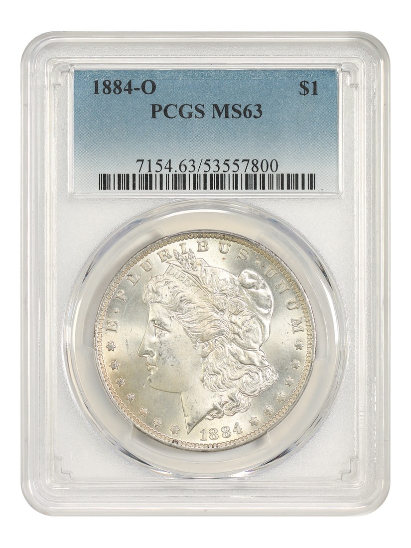 PCGS MS63 1884 O Morgan Silver Dollar $1: PCGS MS63 1884 O Morgan Silver Dollar $1 1884-O Morgan Dollar certified by PCGS in MS63 grade. This uncirculated New Orleans Mint issue is identified as a popular 1884-O dollar. Pre-owned. Specificati