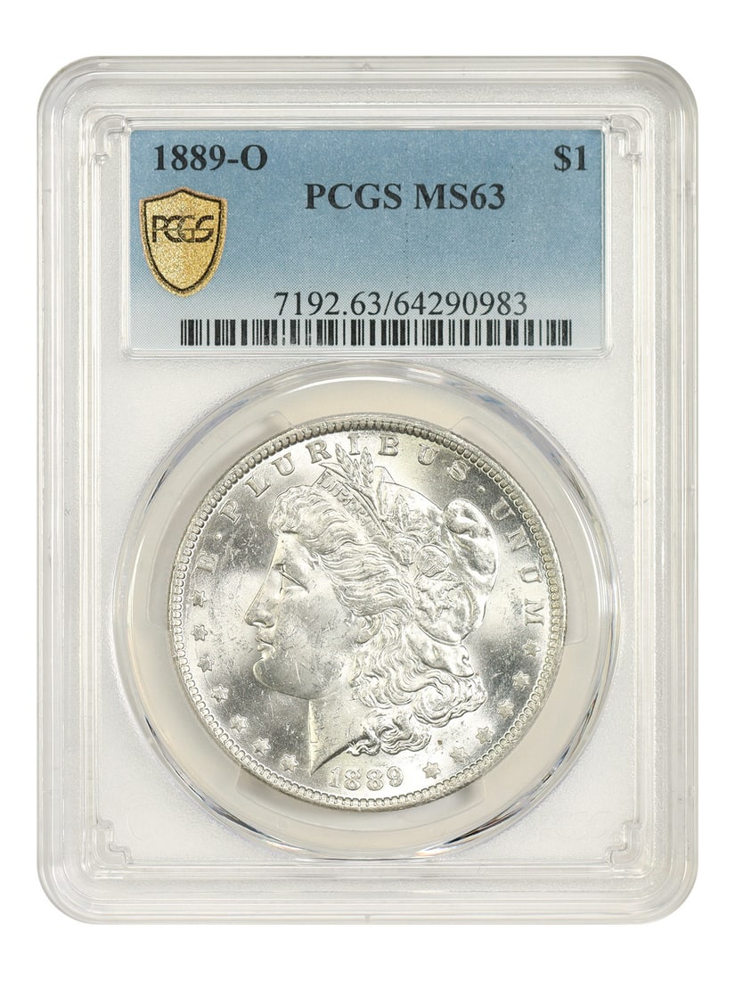 1889 O Morgan Silver Dollar PCGS MS63 New Orleans Mint: 1889 O Morgan Silver Dollar PCGS MS63 New Orleans Mint 1889-O Morgan Dollar certified by PCGS in MS63 grade. This uncirculated New Orleans issue is a better O-Mint Morgan and is offered as a pre-owned