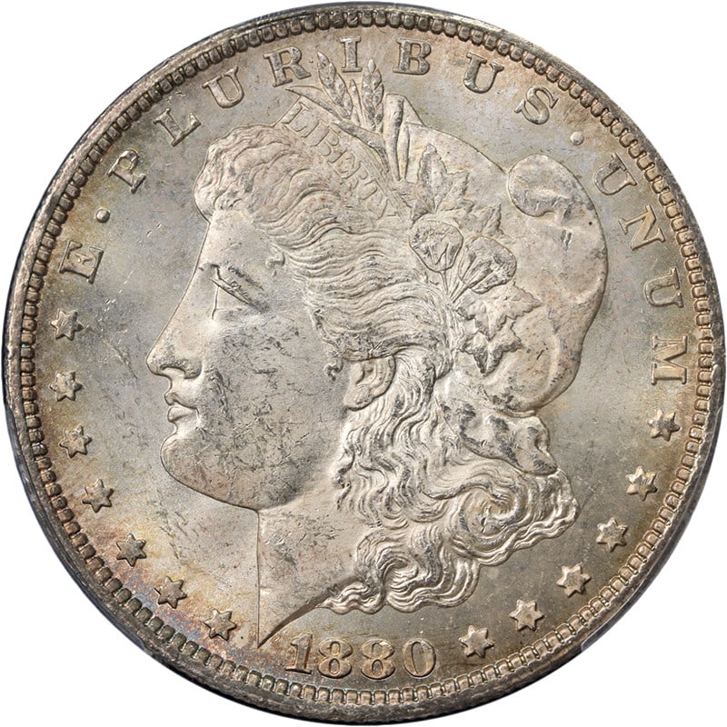 PCGS MS62 1880 CC Morgan Silver Dollar: PCGS MS62 1880 CC Morgan Silver Dollar Original 1880-CC Morgan Silver Dollar graded PCGS MS62. This uncirculated silver coin is described as original and undipped, with great eye appeal, fantastic lus