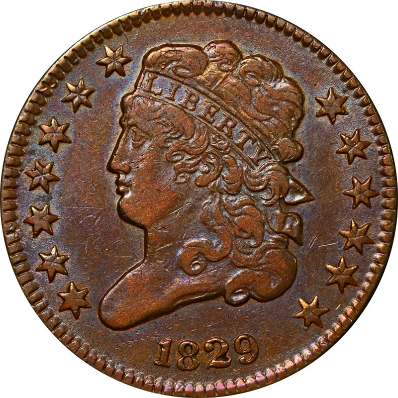 1829 United States Classic Head Half Cent Copper Coin: 1829 United States Classic Head Half Cent Copper Coin 1829 Classic Head Half Cent from the United States. This pre-owned coin is composed of copper and is described as a choice circulated example. It 