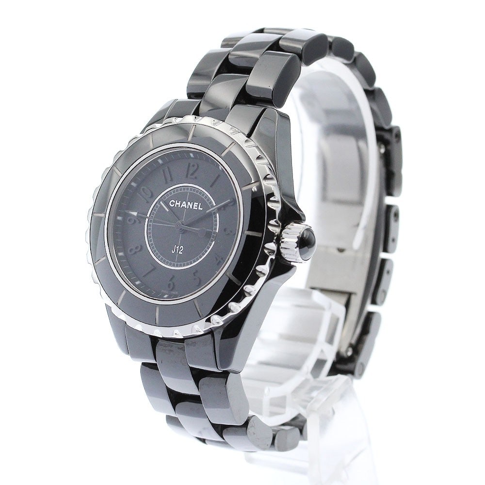 CHANEL J12 H3828 womens quartz wristwatch black ceramic steel (1 of 6)