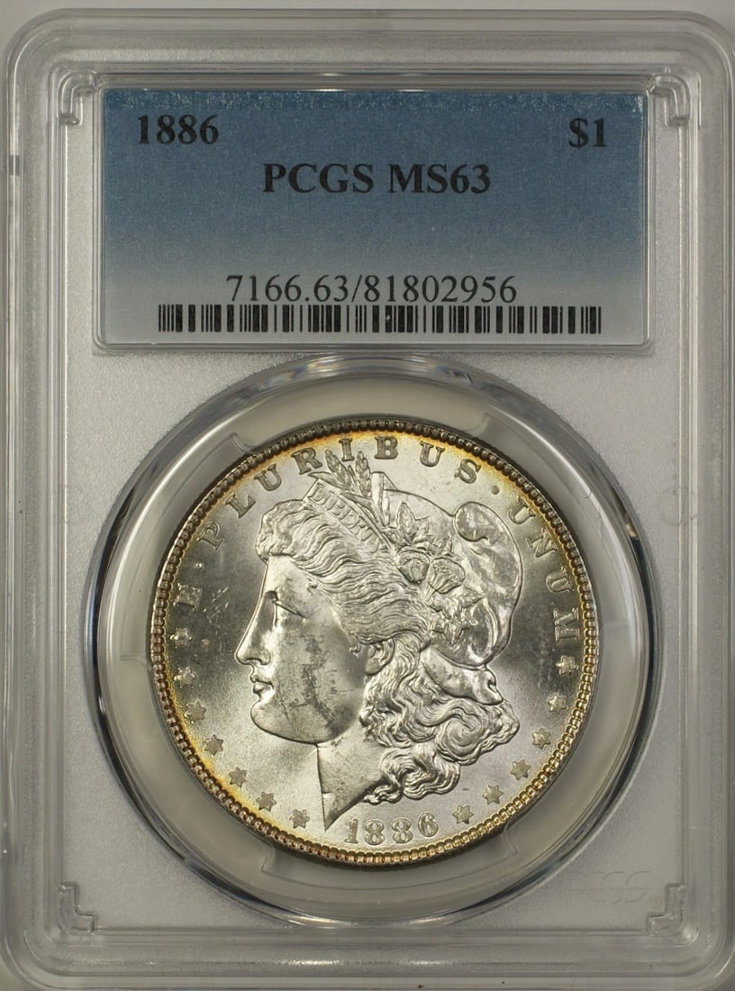 PCGS MS-63 1886 Morgan $1 Silver Dollar: PCGS MS-63 1886 Morgan $1 Silver Dollar 1886 Morgan Silver Dollar $1 graded MS-63 by PCGS. This uncirculated United States coin is composed of silver and identified as a better coin. Pre-owned. Specif