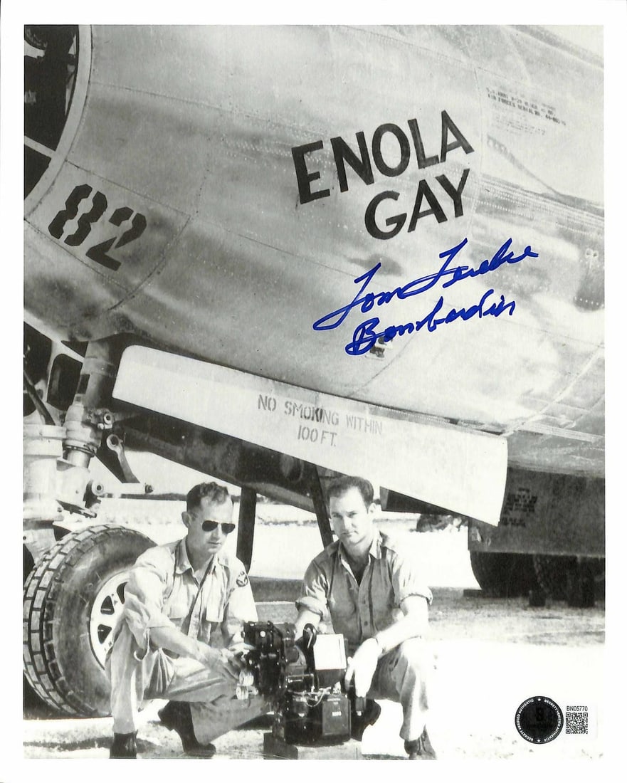 Beckett authenticated 8x10 Enola Gay photo signed by Thomas Ferebee: Beckett authenticated 8x10 Enola Gay photo signed by Thomas Ferebee Pre-owned 8x10 World War II photograph of the Enola Gay, hand-signed by Thomas Ferebee. The autograph is authenticated by Beckett Au