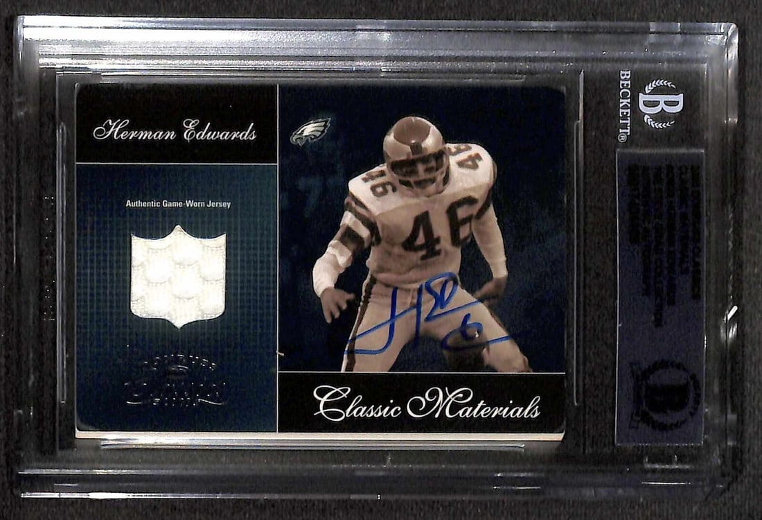 Herman Edwards Signed 2003 Donruss Classics Materials Card Beckett Authenticated (1 of 1)