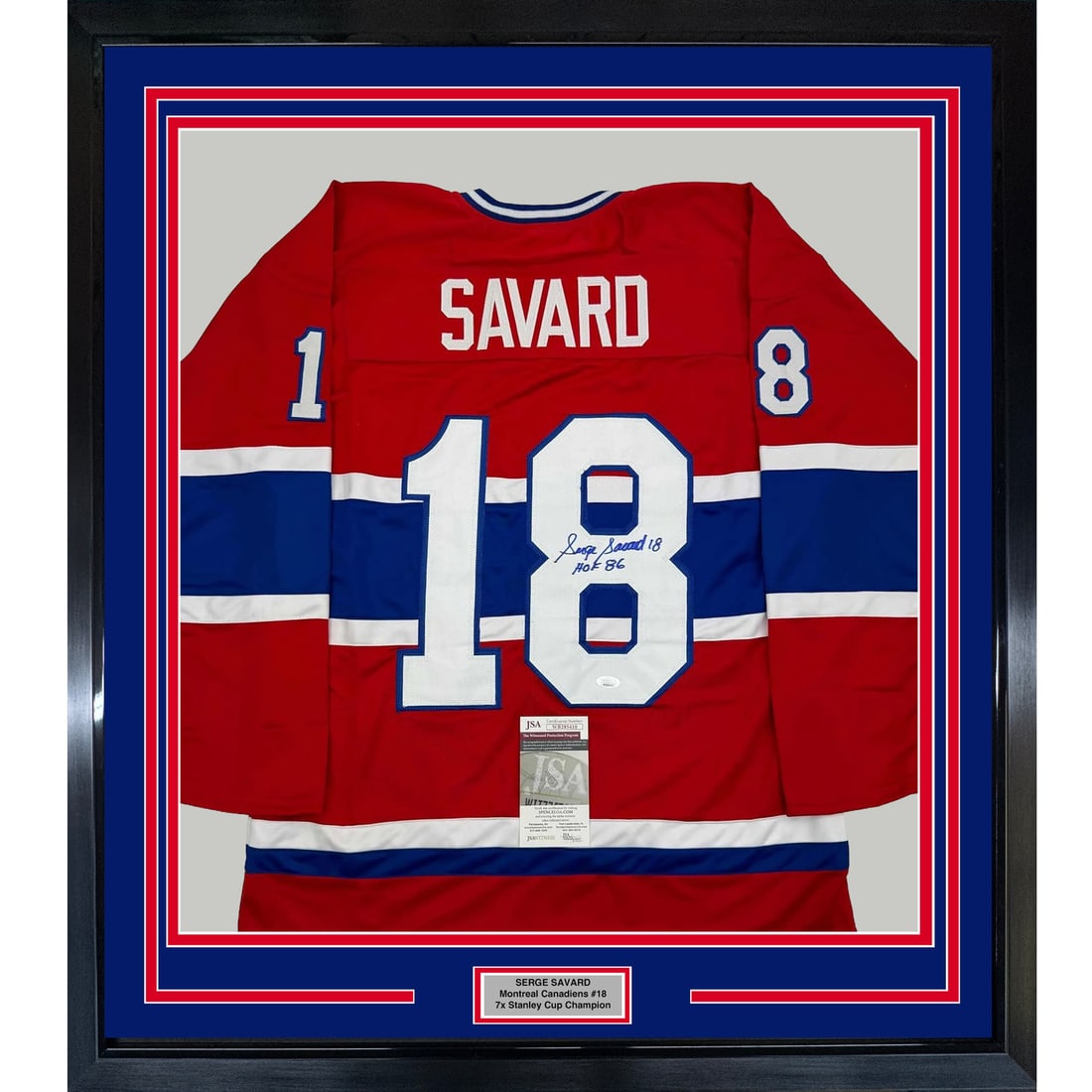 Framed Serge Savard Autographed Jersey HOF 86 Montreal Canadiens JSA COA (1 of 2)