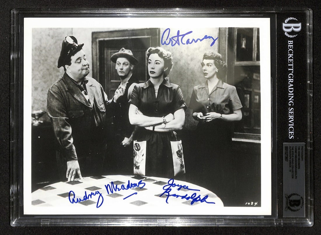 Beckett 10 Graded 8x10 The Honeymooners Photo Signed by 3 Cast Members: Beckett 10 Graded 8x10 The Honeymooners Photo Signed by 3 Cast Members Original 8x10 color photograph from The Honeymooners, signed by Art Carney, Audrey Meadows, and Joyce Randolph in blue permanent 