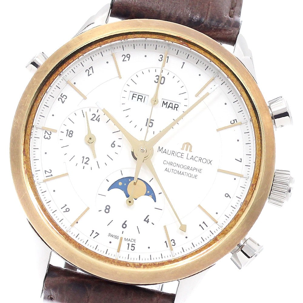 Maurice Lacroix Les Classiques LC6078 automatic chronograph wristwatch: Maurice Lacroix Les Classiques LC6078 automatic chronograph wristwatch Maurice Lacroix Les Classiques LC6078 men's automatic wristwatch with a white dial and chronograph display. This watch features t