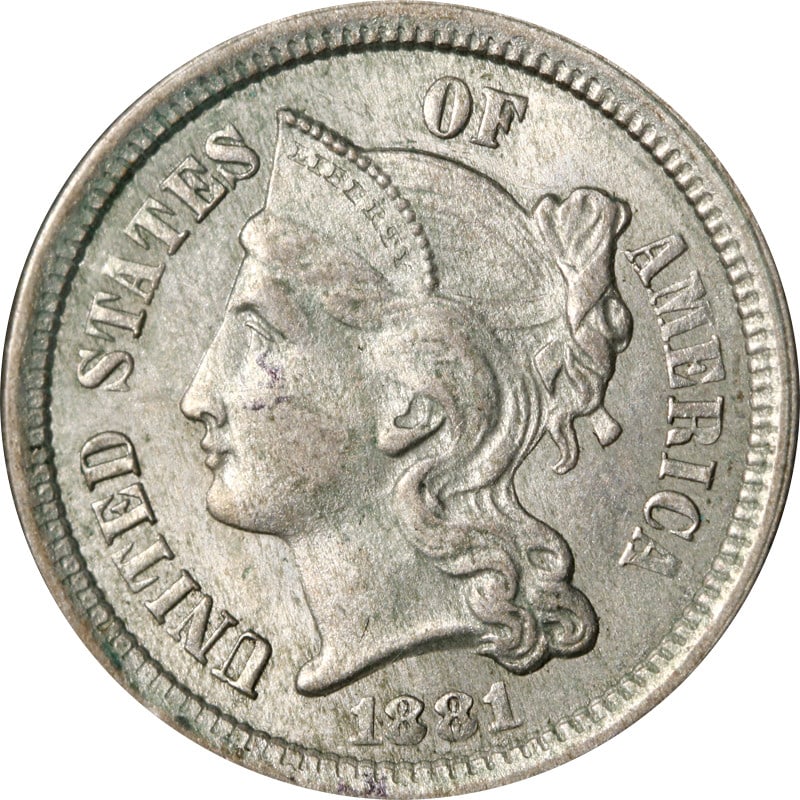 1881 United States 3 Cent Nickel Coin: 1881 United States 3 Cent Nickel Coin 1881 United States Three Cent Nickel coin. This pre-owned example is uncertified and listed in circulated condition. Specifications Item Type: Coin Denomination: 