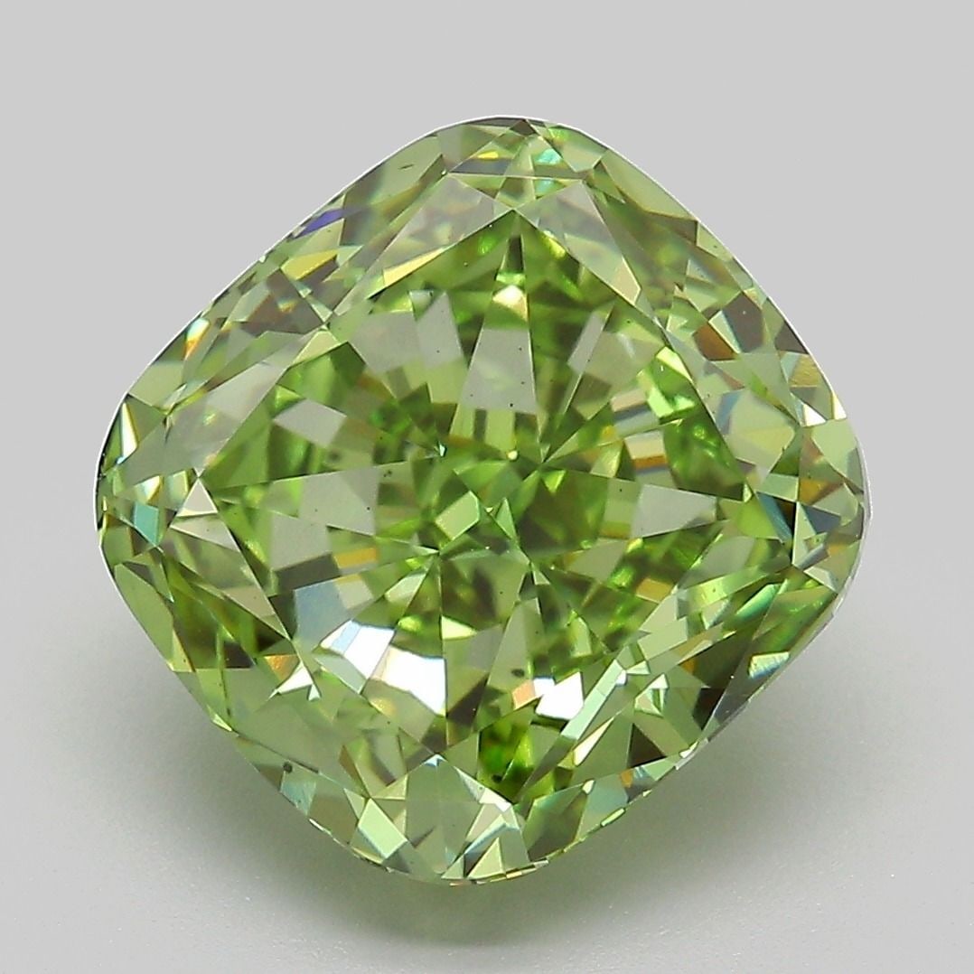 Loose Diamond - CUSHION MODIFIED 6.53ct Fancy Vivid Green VS2: Loose Diamond - CUSHION MODIFIED 6.53ct Fancy Vivid Green VS2 Source: This is a real non-mined Diamond that has been grown in a lab Shape: CUSHION MODIFIED Carats: 6.53 Color: Fancy Vivid Green Certif