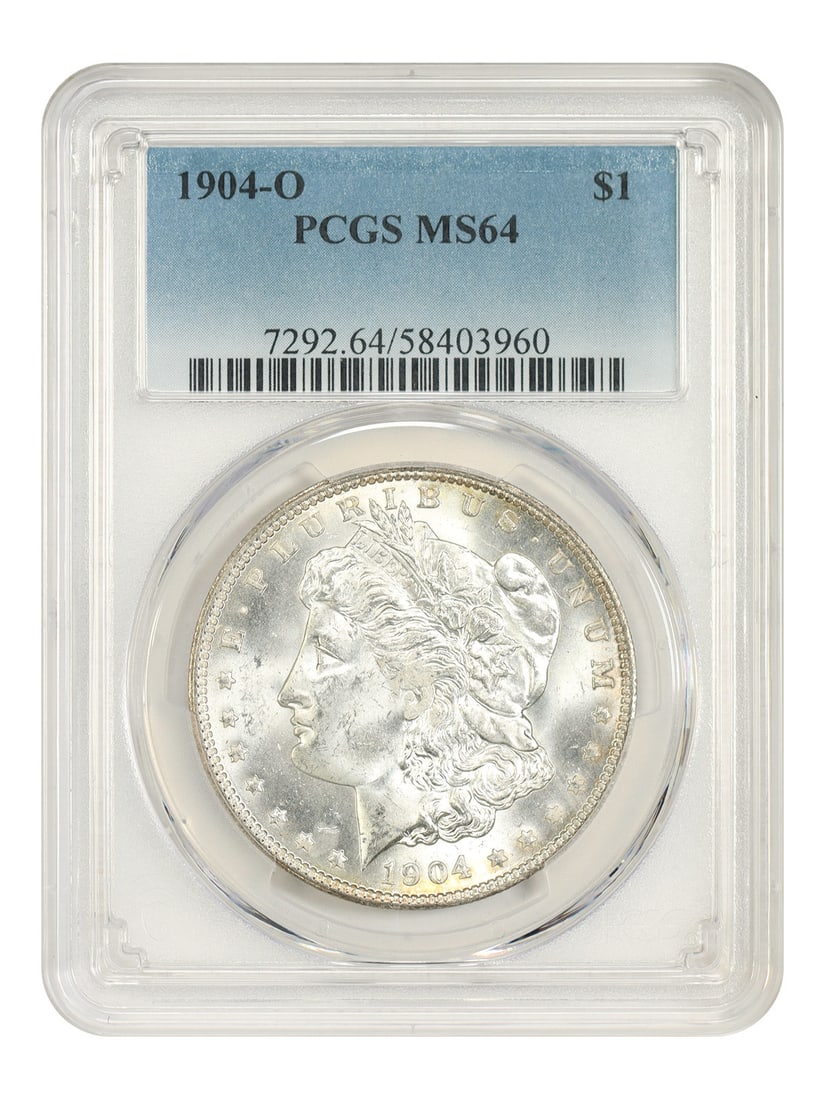 PCGS MS64 1904 O Morgan Silver Dollar $1: PCGS MS64 1904 O Morgan Silver Dollar $1 1904-O Morgan Dollar certified by PCGS in MS64 condition. This uncirculated example is from the final year the New Orleans Mint issued Morgan dollars. As noted