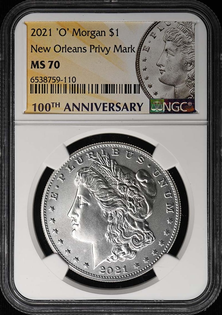 NGC MS70 2021 Morgan Dollar O Privy Mark $1: NGC MS70 2021 Morgan Dollar O Privy Mark $1 2021 Morgan dollar with an 'O' New Orleans privy mark, graded MS70 by NGC. This uncirculated United States coin is offered in pre-owned condition. Specifica