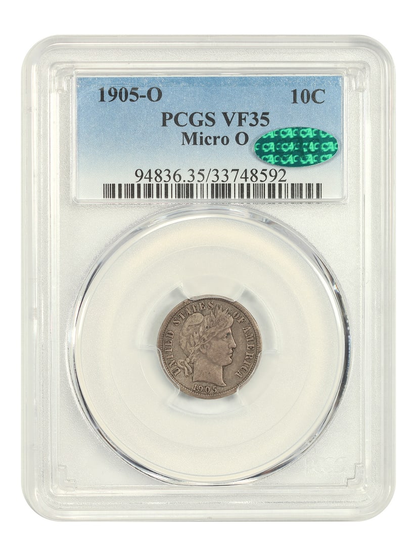 PCGS CAC VF35 1905 O Barber Dime Micro O Variety 10C (1 of 4)