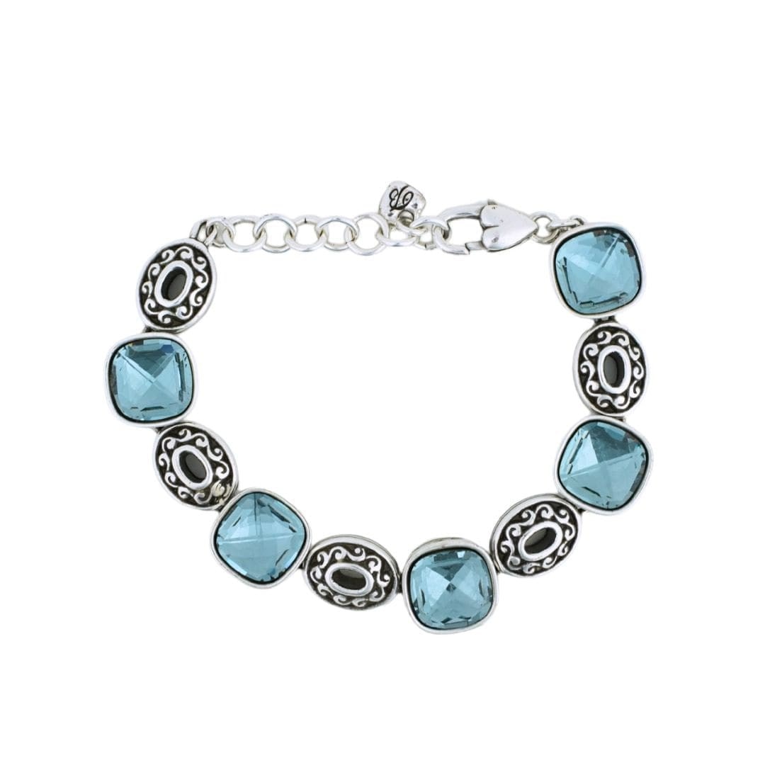 Adjustable Sterling Silver Charm Bracelet with 5 Blue Glass Stones (1 of 5)
