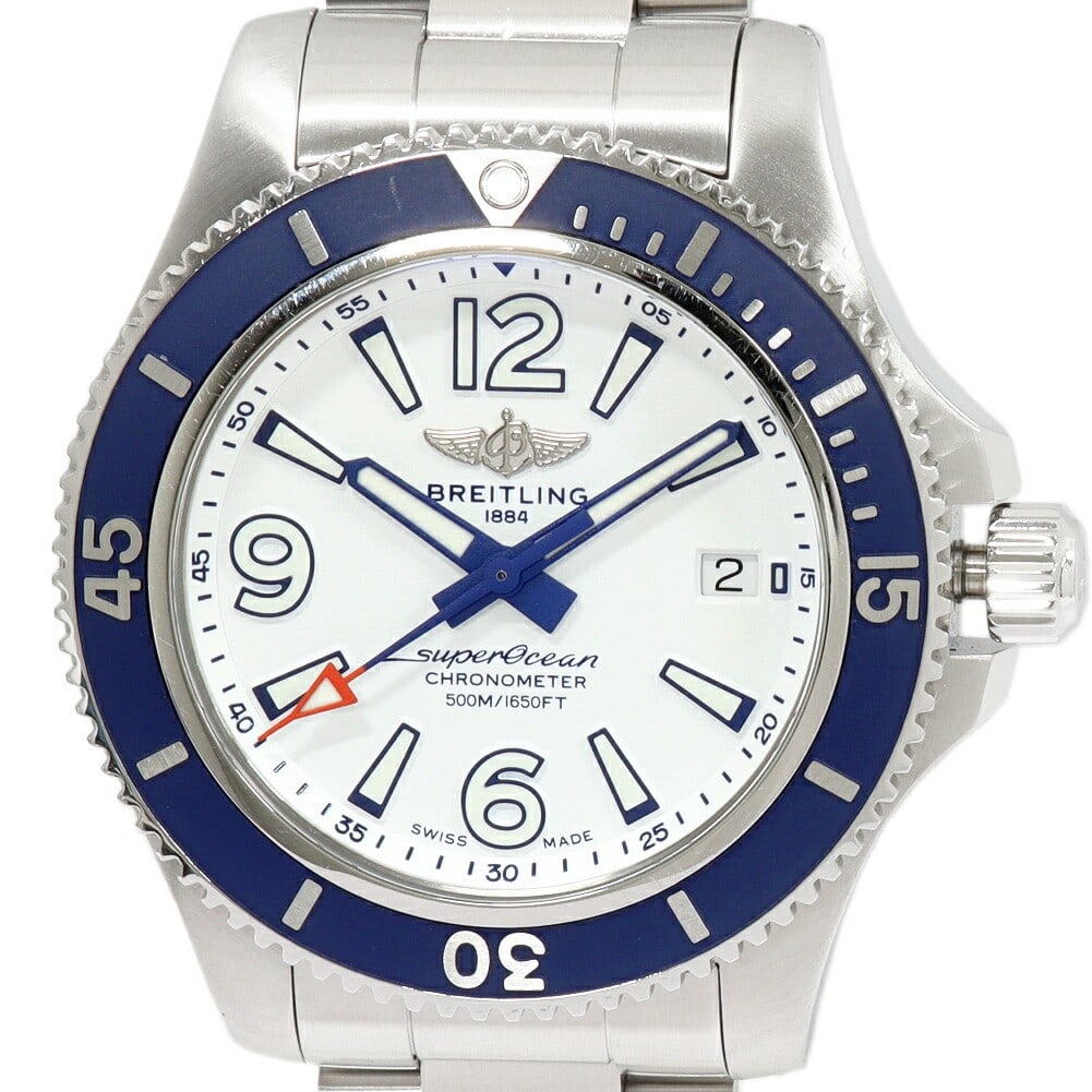 Breitling Superocean A17366 mens automatic steel wristwatch white dial: Breitling Superocean A17366 mens automatic steel wristwatch white dial Breitling Superocean Automatic 42 men's wristwatch with an automatic movement, white dial, and stainless steel case and bracelet.