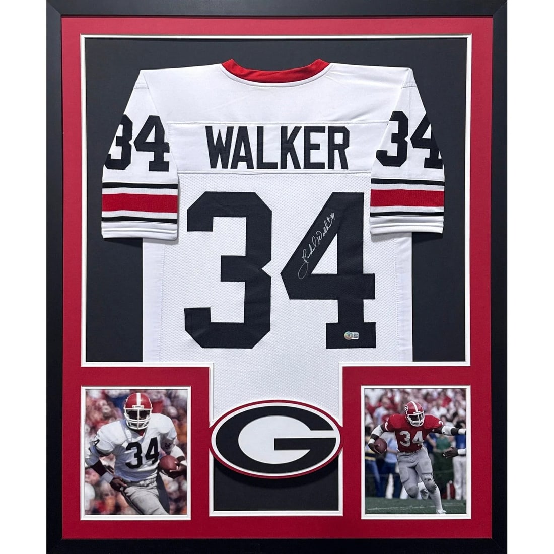 Framed Georgia White Jersey Signed by Herschel Walker Beckett Authenticated (1 of 2)