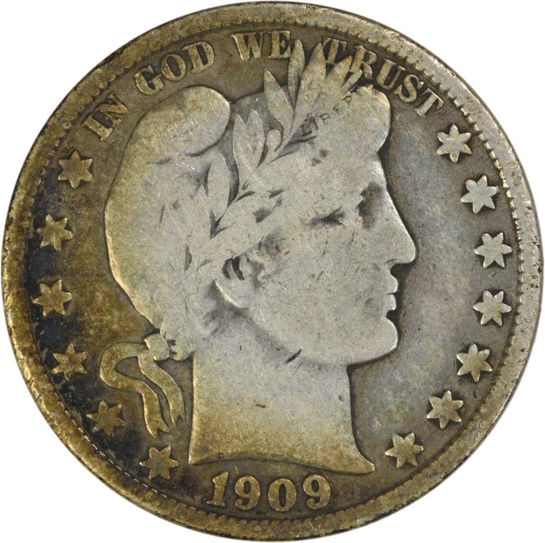United States 1909-O Barber 50C Silver Half Dollar F Uncertified: United States 1909-O Barber 50C Silver Half Dollar F Uncertified 1909-O Barber silver half dollar in circulated, Fine (F) condition. This uncertified United States 50C coin is a pre-owned example of t