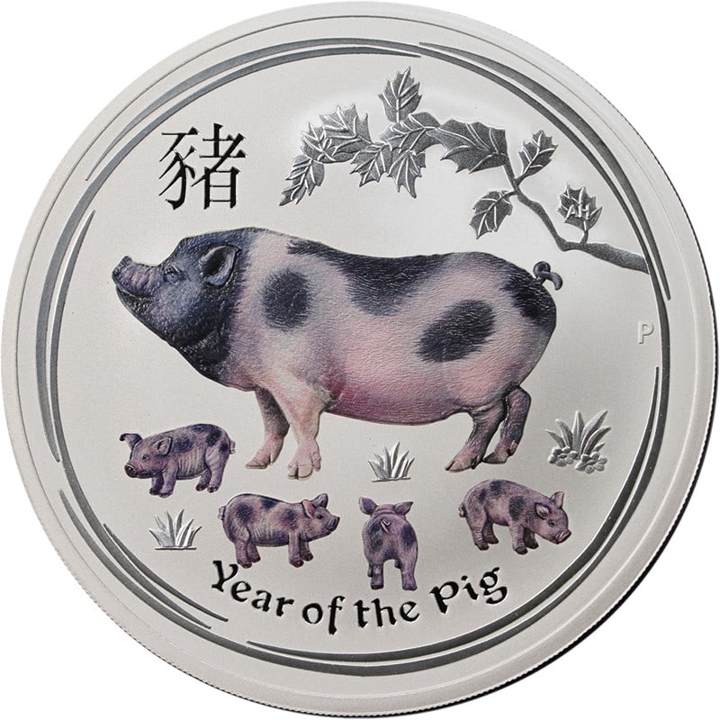 Australia 2019 Lunar Series II Year of the Pig 10 Oz Silver $2 Colorized Coin (1 of 2)