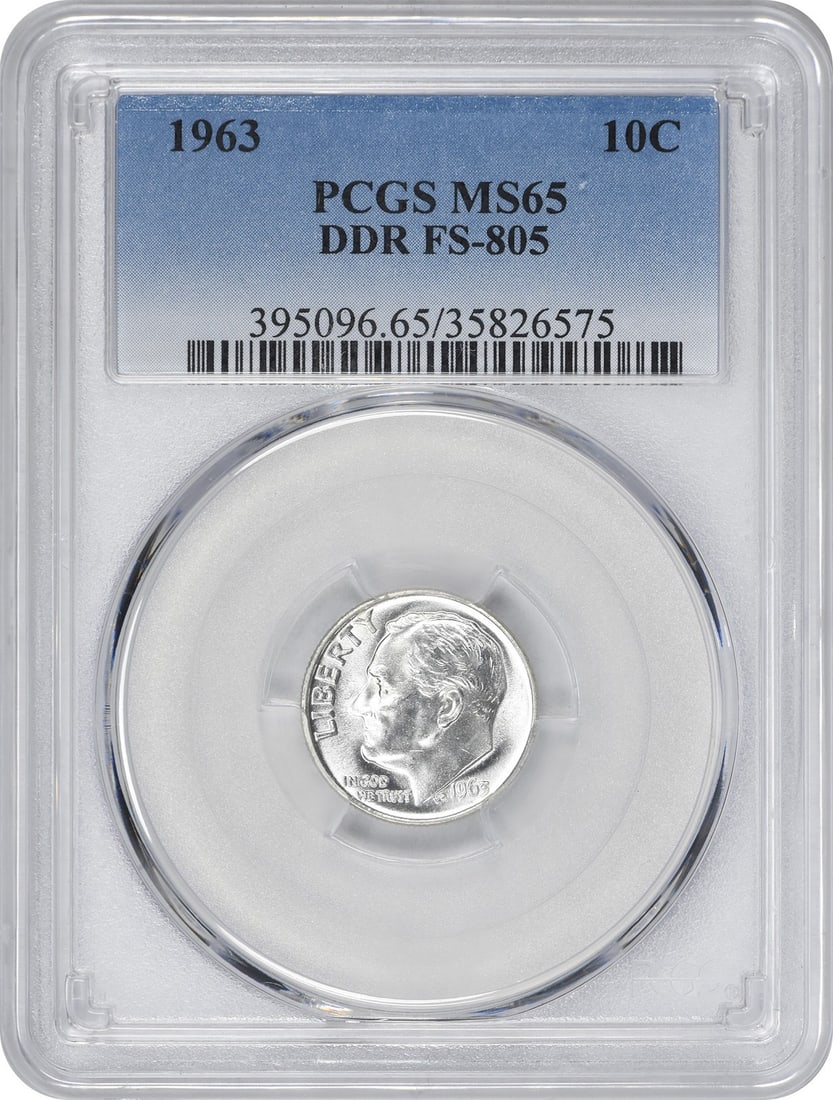 PCGS MS65 1963 DDR FS-805 Roosevelt 90% Silver Dime (1 of 2)