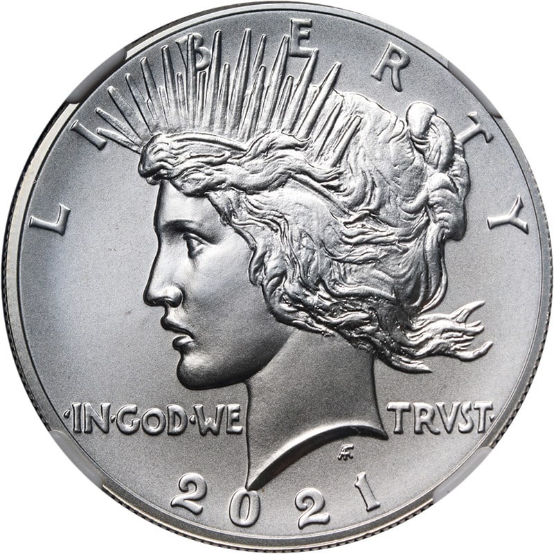 NGC MS70 2021 Peace Silver Dollar High Relief Brown Label: NGC MS70 2021 Peace Silver Dollar High Relief Brown Label Original 2021 Peace Silver Dollar High Relief coin graded NGC MS70. This uncirculated silver coin is a stock item, and you will receive a hand