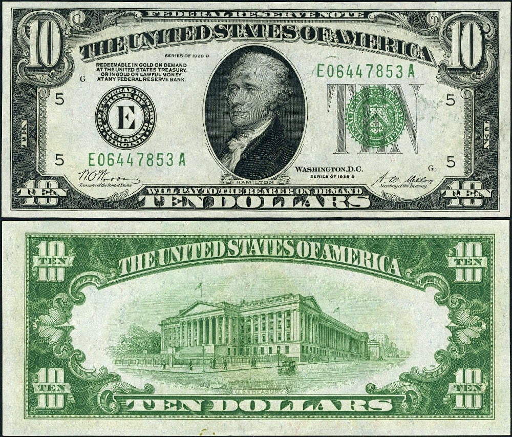 1928-B $10 Richmond E-A Block Federal Reserve Note Fr. 2002 E Choice CU+: 1928-B $10 Richmond E-A Block Federal Reserve Note Fr. 2002 E Choice CU+ 1928-B $10 Federal Reserve Note from the Richmond E-A Block, offered in Choice CU+ uncirculated grade. This pre-owned note show