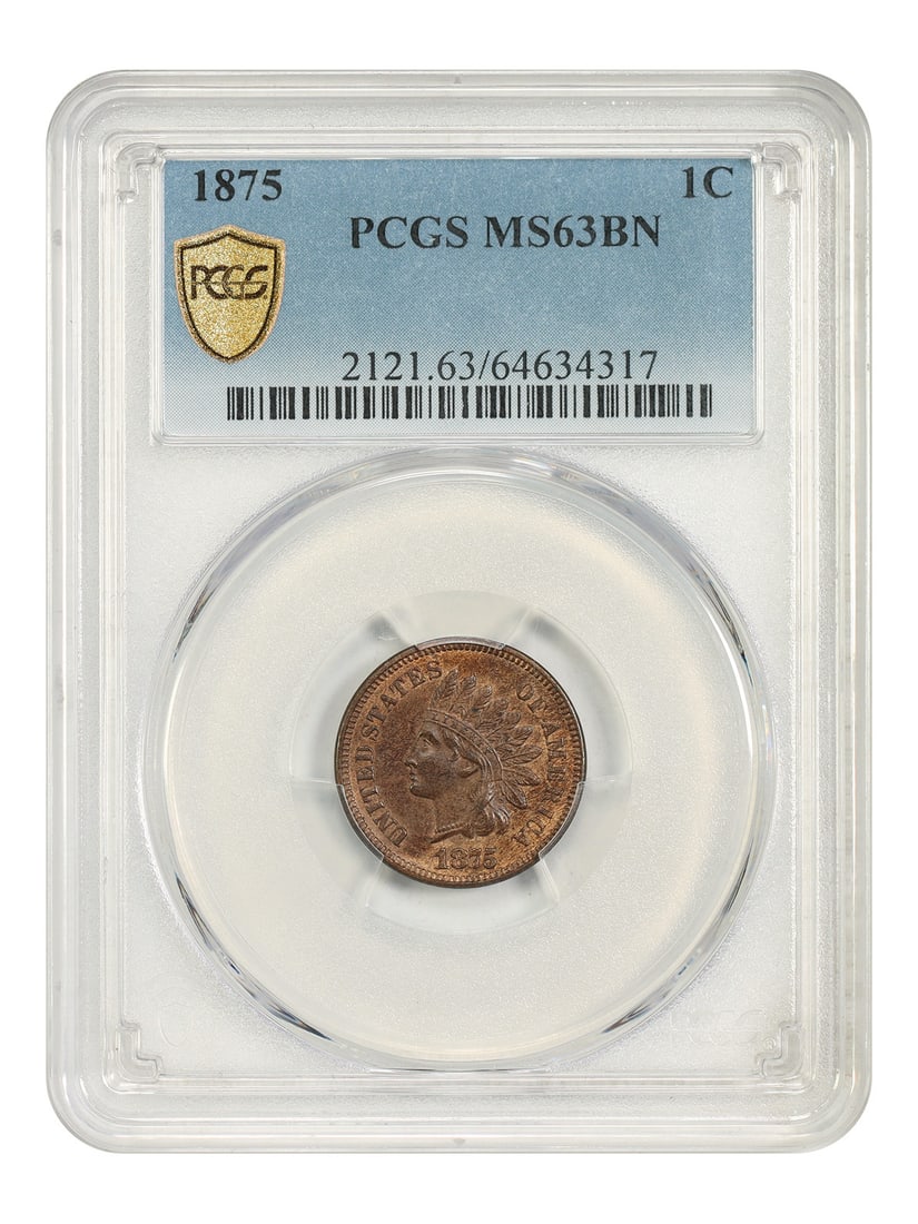 1875 Indian Cent 1C PCGS MS63BN Brown Type Coin (1 of 5)
