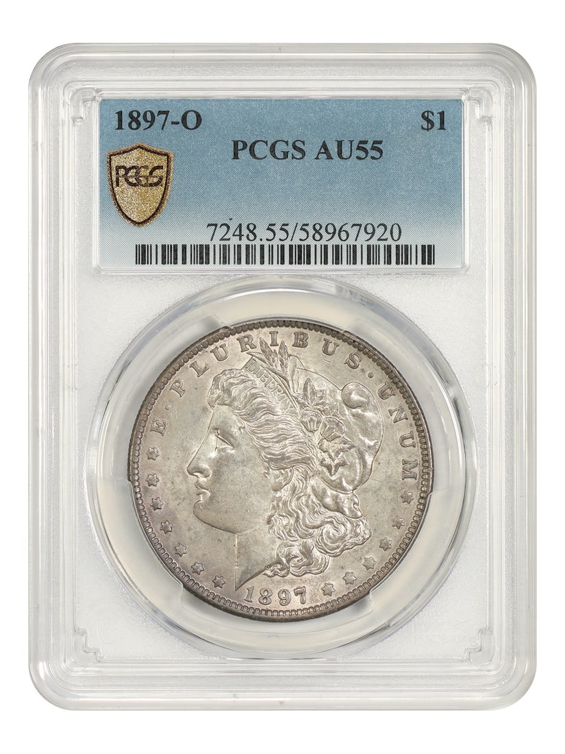 PCGS AU55 1897 O Morgan Silver Dollar Better Date $1: PCGS AU55 1897 O Morgan Silver Dollar Better Date $1 1897-O Morgan Dollar certified by PCGS in AU55 condition. This circulated New Orleans Mint issue is noted in the original listing as a popular, bet