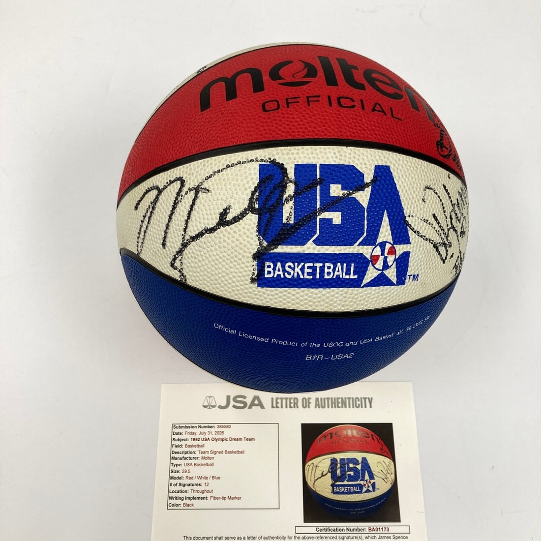 JSA Certified 1992 Team USA Dream Team Signed Basketball 12 Autographs (1 of 18)