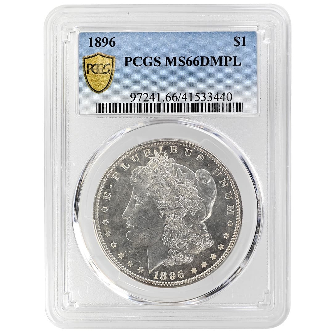 PCGS MS66DMPL 1896 Morgan Silver Dollar $1: PCGS MS66DMPL 1896 Morgan Silver Dollar $1 1896 Morgan Dollar certified by PCGS in MS66DMPL grade. This silver $1 coin was struck in Philadelphia and is uncirculated. Pre-owned. Specifications Coin Ty