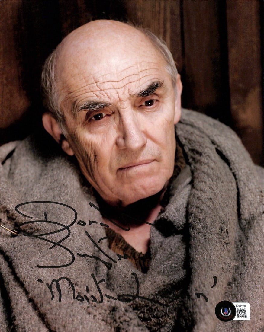 Beckett certified 8x10 photo signed by Donald Sumpter as Maester Luwin: Beckett certified 8x10 photo signed by Donald Sumpter as Maester Luwin Original 8x10 color photograph from Game of Thrones, signed by Donald Sumpter in black permanent marker and inscribed "Maester Lu