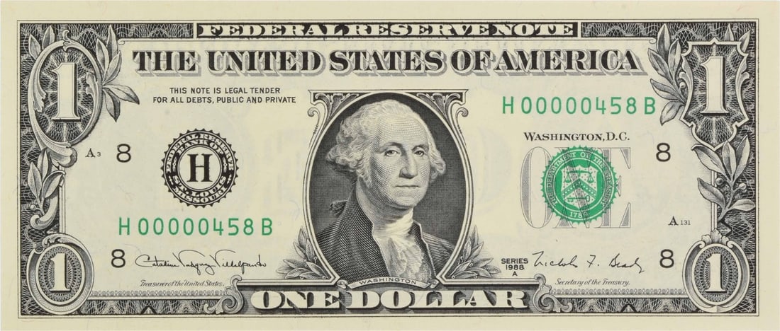 1988A $1 FR1915-H Federal Reserve Bank Note #458 Choice UNC Uncertified (1 of 2)