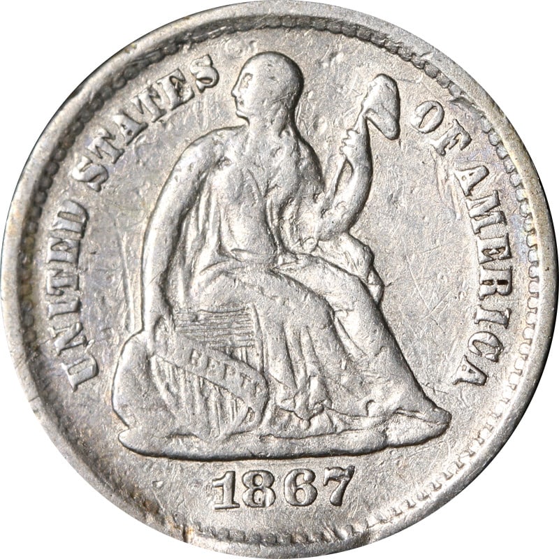 1867 S Silver Seated Liberty Half Dime US Coin (1 of 2)