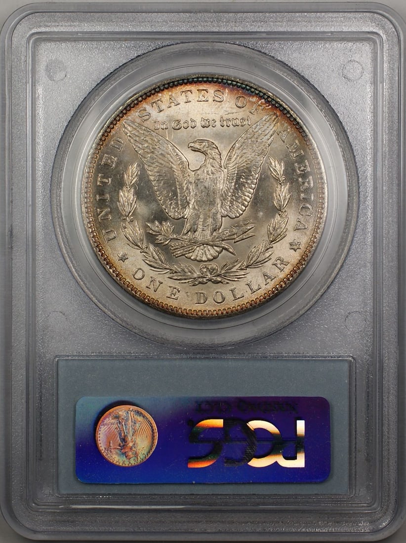 PCGS MS-64 1888 Silver Morgan Dollar with Toning Philadelphia Mint: PCGS MS-64 1888 Silver Morgan Dollar with Toning Philadelphia Mint This is an 1888 Morgan Silver Dollar $1 coin from the United States, certified by PCGS with a grade of MS-64. The coin is uncirculate