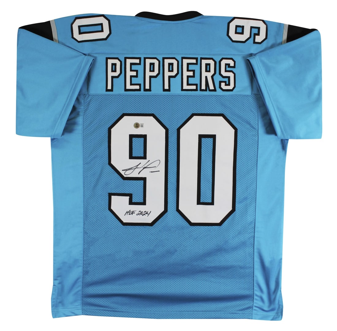 Julius Peppers Signed Teal Jersey HOF 2024 BAS Witnessed Carolina Panthers: Julius Peppers Signed Teal Jersey HOF 2024 BAS Witnessed Carolina Panthers Celebrate the legacy of Julius Peppers with this authentic teal Pro Style jersey, personally signed by the football star hims