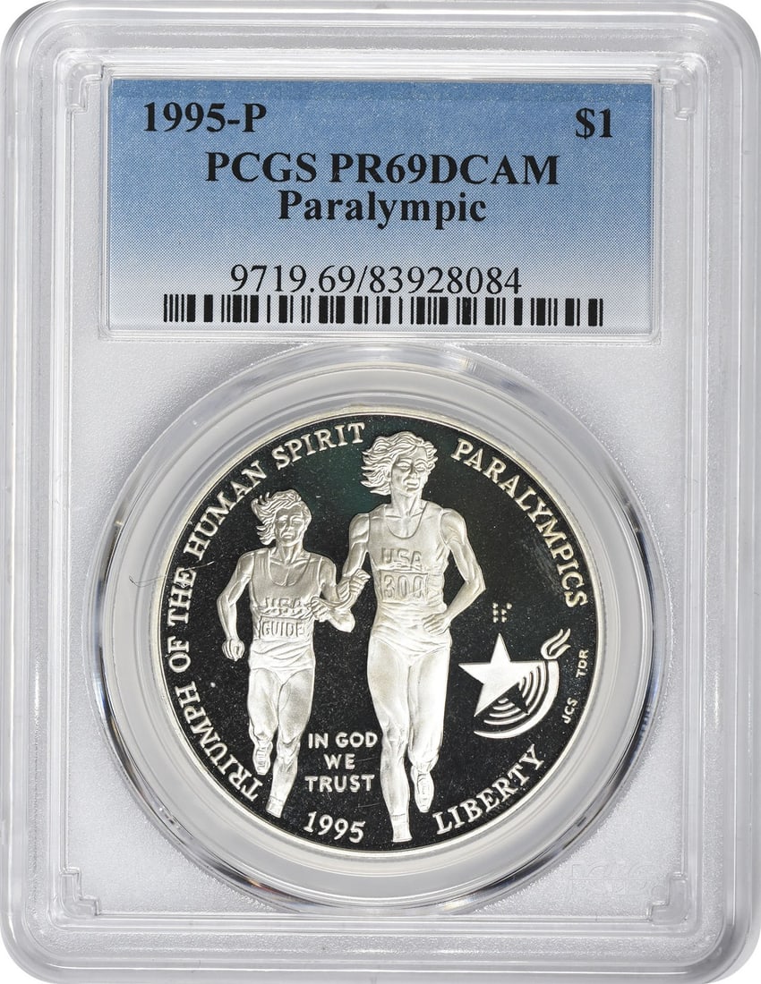 1995 P Paralympics Silver Dollar Blind Runner PCGS PR69DCAM Proof (1 of 2)