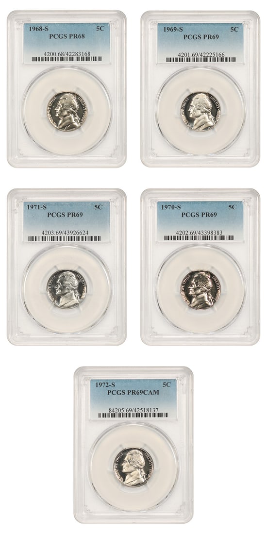PCGS Certified Jefferson Nickel Proof Lot 1968-S to 1972-S 5 Coins (1 of 2)