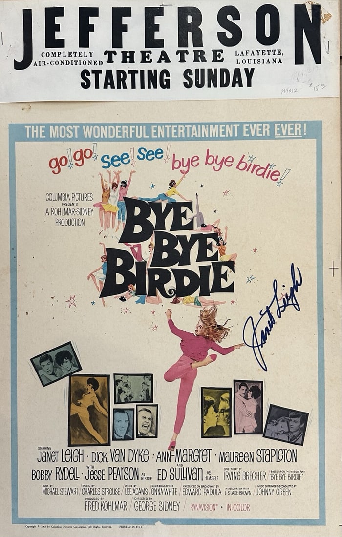 Beckett Certified Janet Leigh Signed Bye Bye Birdie 22x14 Window Card (1 of 1)