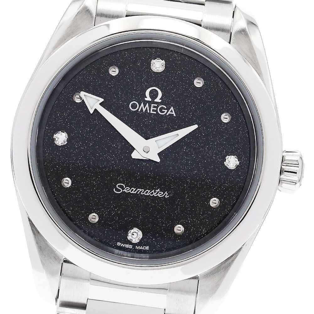 OMEGA Seamaster Aqua Terra 150M Womens Quartz Watch Ref 220.10.28.60.51.001: OMEGA Seamaster Aqua Terra 150M Womens Quartz Watch Ref 220.10.28.60.51.001 OMEGA Seamaster Aqua Terra 150M women's wristwatch with a black dial, stainless steel case and bracelet, and quartz movement