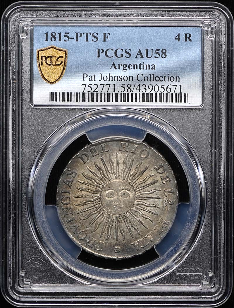 Argentina 1815 PTS 4 Reales Coin PCGS AU58: Argentina 1815 PTS 4 Reales Coin PCGS AU58 1815 Argentina 4 Reales coin certified by PCGS and graded AU58. This pre-owned example is circulated. Specifications Item Type: Coin Country of Origin: Argen